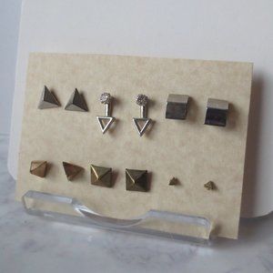 Bundle of Six Post Earrings S8 Geometric Triangle Diamonds